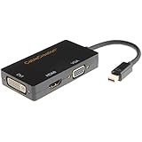 Mini DP to HDMI DVI VGA Adapter, Cablecreation 3-in-1 Three-in-one Mini DisplayPort (Thunderbolt2 Compatible) Adapter for Mac Book, Imac, Mac Book Air (DP V1.2) 4Kx2K for HDMI, Black