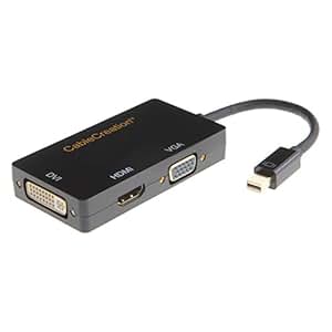 Mini DP to HDMI DVI VGA Adapter, Cablecreation 3-in-1 Mini