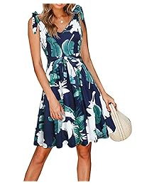 Votepretty vestido floral sin mangas con cuello en V y bolsillos para mujer