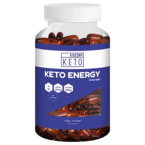 Kiss My Keto Energy Capsules - C8 MCT Oil Softgels 5000mg, L-Theanine 400mg, Caffeine 200mg, 150 Count, Increase Energy, Mental Focus, Mood, Alertness. MCT's On The Go. Easy to Digest. 30 Day Supply Kiss My Keto Energy Capsules - C8 MCT Oil Softgels 5000mg, L-Theanine 400mg, Caffeine 200mg, 150 Count, Increase Energy, Mental Focus, Mood, Alertness. MCT's On The Go. Easy to Digest. 30 Day Supply