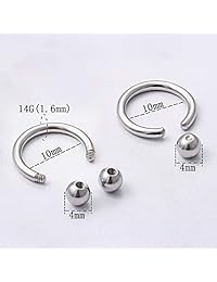 Kridzisw 24 piezas 14G Acero Quirúrgico herradura Captive Bead Nose Hoop Ring Septum Eyebrow Lip Nipple Lengue Belly Hoop Anillos Piercing Joyería para Mujeres Hombres 8mm 10mm 12mm 0.551 in