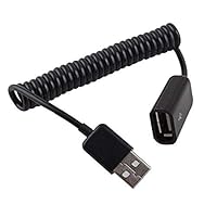 MXtechnic 2ft Coiled USB 2.0 A Male to A Femal Cable Expansion Spring USB Charger Spiral Flexible Syncing & Charging Cable Adapter Charging Data Transfer Cord