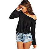 Sunward Sexy Womens Off-shoulder Strapless Long Sleeve Shirt Casual Blouse Tops (XL, Black)