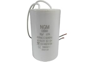RESILORA 30UF MFD CBB60 Motor Run Capacitor 450VAC Volts Round Cylinder 2 Wires, Metallized Polypropylene Film Capacitor for Motor Run, Air Conditioners, Washing Machines and Water Pumps