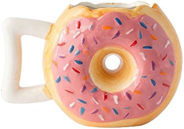 Ins Lovely Cute 3D Funny Ceramic Pink Glaze Doughnut with Sprinkles Cartoon Handcrafted Creative Coffee Chocolate Tea Milk Water Ice Beer Cola Cup Mug Gift for Kids Girlfriend Home Office Decor 14oz