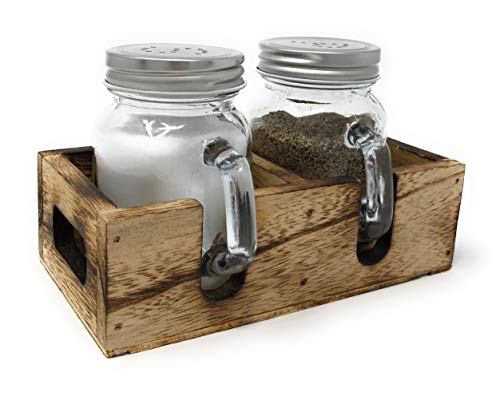 Mason Jar Salt & Pepper Shakers Set with Wood Tray for Rustic Wedding, Vintage Home Decoration, Table Decor, Restaurants and Christmas Gift
