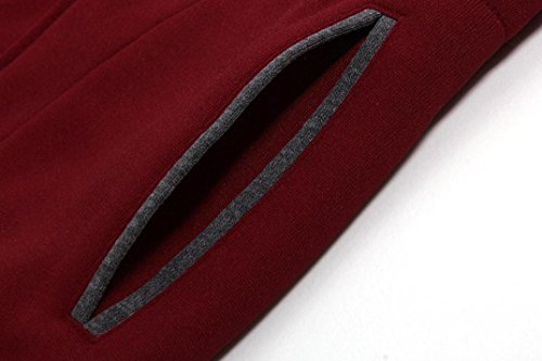 Minisoya Women's Casual Hoodie Sweatshirt Ladies Hooded Coat Jacket Button Outwear Overcoat (Wine Red, L) - Thumbnail 5