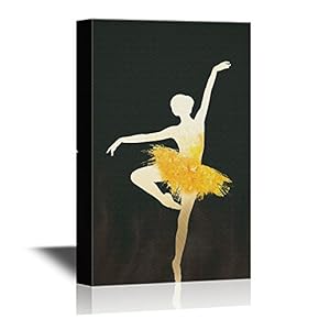 Canvas Wall Art - Golden Silhouette of Ballet Dancer on Pointe - Gallery Wrap Modern Home Art | Ready to Hang - 12x18 inches