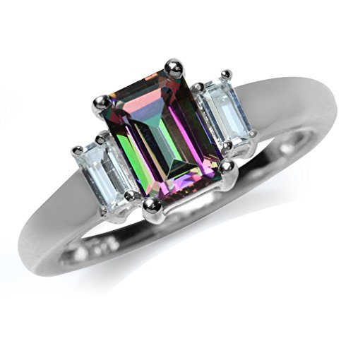 1.21ct. Mystic Fire Topaz White Gold Plated 925 Sterling Silver Ring Size 8