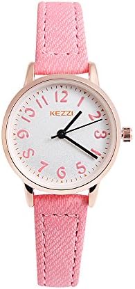 SANQ Watches Leather Band Analog Quartz Easy Read Number Childrens Watch Kids Watches