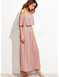 Maxi vestido de fiesta con volantes y hombros descubiertos para dama