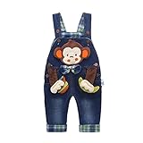 Kidscool Baby Cotton 3D Cartoon Monkey Buttons Pocket Denim Overalls Blue