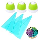Piping Bag, MCIRCO 3 X Tricolor Couplers ColorSwirl 3-Color Convertors for Russian Piping Tips + 3 X Silicone Piping Bags Pastry Bag Reusable Icing Bag, Cupcake Cake Decorating Supplies(Small)