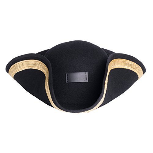 Black Wool Pirate Buccaneer Civil War Patriot Pilgrim Tricorn Hat - Real Movie Quality