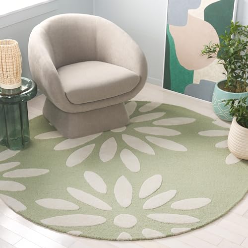 SAFAVIEH Kids Collection Area Rug - 7' Round, Sage & Ivory, Handmade Wool, Idea…
