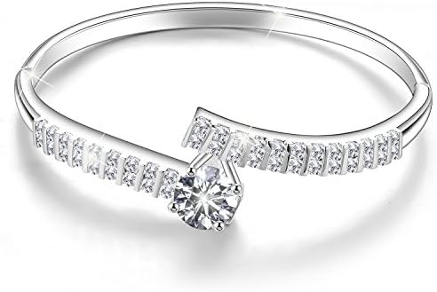 Menton Eizl 18K White Gold Plated Heart by Heart CZ Diamonds Accent Bangle Bracelets Jewelry for Women Love Design