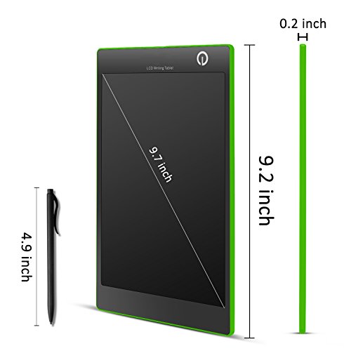 Upgrade 9.7'' Colorful LCD Writing Tablet Drawing Board with Stylus Art Toys For kids Message Memo Digital Graphics Tablets Sketching for Home School Office Travel Button Eraser by iCooLive (Green) 