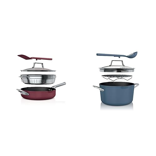 Ninja NeverStick 4qt Frying Pan Set, 500°F Oven Safe Red Ninja  NeverStick 7qt Sauce Pot Set, 500°F Oven Safe Blue in Oman Whizz  Steamers