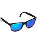 Modern Black Square Foldable Sunglasses with Case (Black Frame / Mirror Blue Lens)