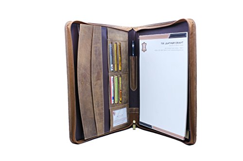 Premium Genuine Leather RFID Blocking Business Portfolio/Professional Organizer with Zipper Black by Lowenherz (14.25 x 10.75 x 1.15, Brown Crazy Horse)