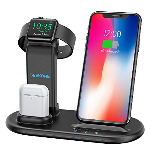 SEEKONE Wireless Charger 3 in 1 Wireless Charging Stand Dock Station for AirPods 2/1 and Watches 5/4/3/2/1, Qi Fast Wireless Charger Compatible with iPhone 8/8 Plus/X/XS/XR/XS Max/iPhone 11/11 Pro - Thumbnail 6