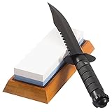 Knife Sharpening Stone 2-in-1 Grit 1000/6000 Waterstone | Best Whetstone Sharpener | Non-Slip Bamboo Base & Angle Guide