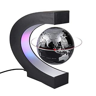 Aukee 3 inch C Shape Magnetic Levitation Floating Globe Maglev Globes World Map with LED Light for Teaching Home Office…
