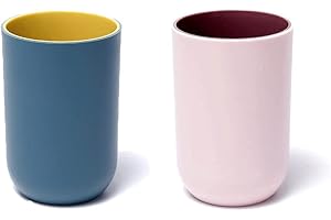 RabyLeo Unbreakable Reusable Drinking Cups Set of 2 Colors, Plastic Toothbrush Cup Tumblers 300 ml/10.5 oz, Dishwasher Safe (Light pink & Navy blue)