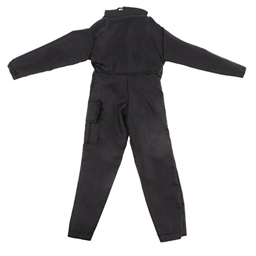 SunniMix 1/6 Scale Black Suit Clothes Jumpsuits Soldier Coveralls Male Clothing for 12'' Phicen Action Figure Toys Doll Accessories