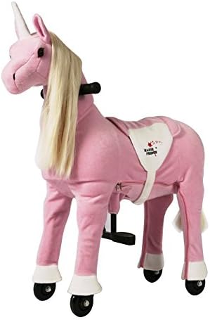 Mofawangzi Saddle-less Rocking Ride on Pink Unicorn without pigtail Toys Walking Horse Cycle Toy with Wheels and Foot Rest without Battery or Electricity Mechanical, Pink Small for 3-8 Age