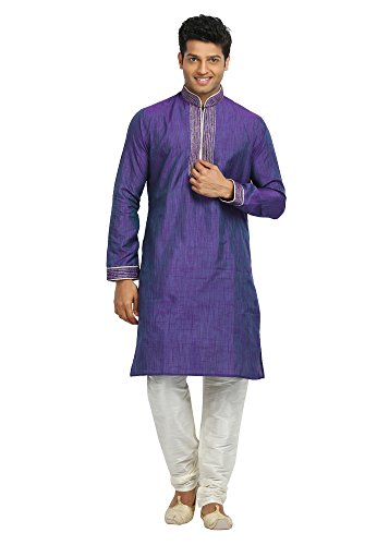 Saris and Things Purple Violet Cotton Linen Indian Kurta Pajama Sherwani - Indian Ethnic Wear for Men