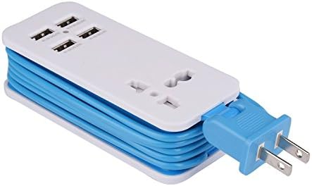 ERIOTPY 5V 21W 1Ax4 USB Ports 110V-220V Input Portable Power Strip Travel Outlets with 5-feet Power Supply Cord (US Plug) (BLUE)