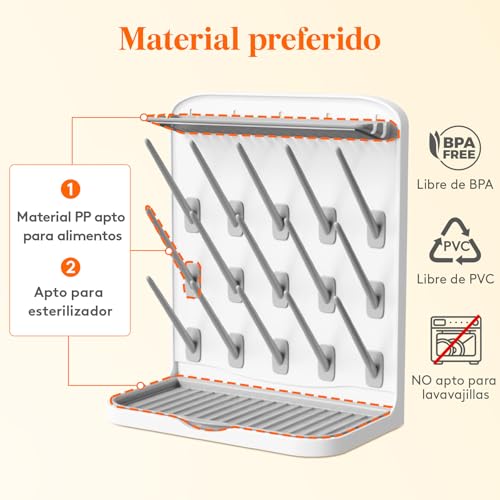 Lifewit - Estante de Secado de biberones para 15 Botellas, tapete de Secado, Caja de chupetes extraíble, Bandeja de Goteo, Estante Vertical para Accesorios de biberones, pajitas con Peso, Piezas de