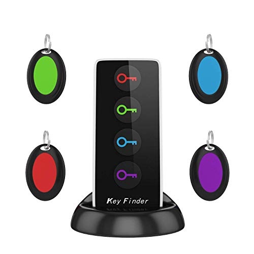 AOGUERBE Wireless Key Finder Phone Finder Smart Tracker Locator with LED Flashlight Anti Lost [1 Remote Control Transmitter 4 Receivers] Anything Finder Alarm Reminder Quickly Find Your Lost Items