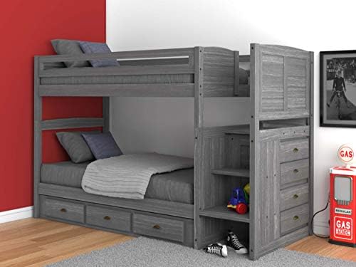 Discovery World Furniture Gray Twin Over Twin Staircase Bunkbed with 3 Drawers