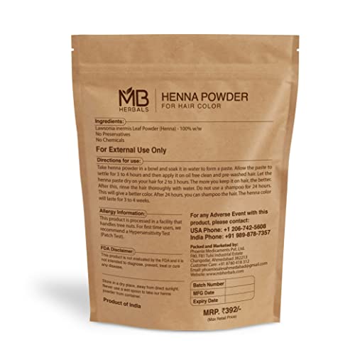 MB Herbals 100% Pure & Natural Henna Powder 100 Grams / 3.5 oz For Hair Color | For Natural Orange-Red Hair Color | Triple Sifted | No Preservatives