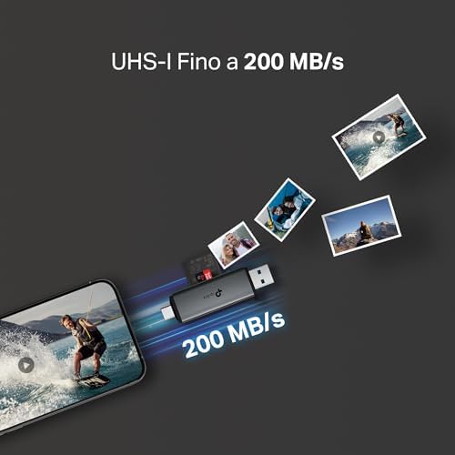 UA430D Lettore di Schede SD, USB 3.0 Type C&A, Supporta SD/SDHC/SDXC/mircoSD/microSDHC/microSDXC, UHS-I, Compatibile con Phone(iOS/Android), Tablet, Laptop e Desktop (Linux/Mac/Windows/Chrome)