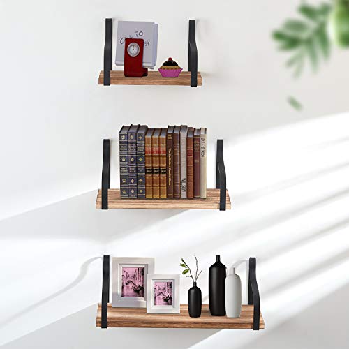 HOMBYS Floating Shelves Wall Mounted Set of 3 Hanging Wood Shelves for Bedroom Bathroom or Kitchen