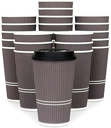 Glowcoast Disposable Coffee Cups With Lids - 16 oz To Go Coffee Cup (80 Pack). Large Travel Cups Hold Shape With Hot and Cold Drinks, No Leaks! Insulated Ripple Cups Protect Hands, No Sleeves needed.