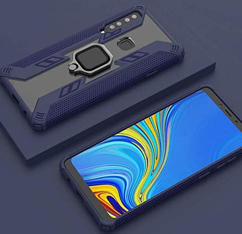 Vikeko Hybrid Armor Shockproof Soft TPU and Hard PC Back Cover Case with Square Ring Holder for Samasung Galaxy A9 2018(Blue)