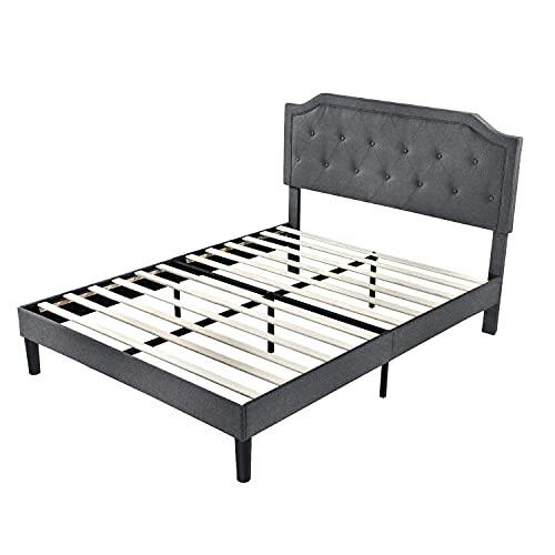 Einfach Full Size Bed Frame, Upholstered Platform Bed with Sturdy Wood