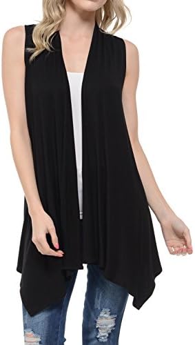 Shamaim Womens Womens Sleeveless Draped Open Front Cardigan Black Small