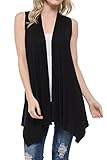 Shamaim Womens Womens Sleeveless Draped Open Front Cardigan Black Large
