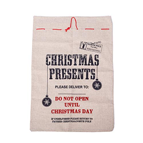 Xena 1 Piece Tan Red Black Extra Large Cotton Christmas Santa Gift Sack Bag W Drawstring 26.5 x 19 Inch Personalize Boy Girls"Christmas Presents" Hiding Spot Winter Holiday Decoration - Thumbnail 2