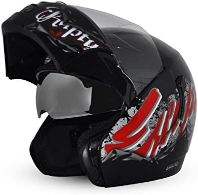 Vega Boolean Escape BLN-ESC-KR-L Flip-up Graphic Helmet with Double Visor (Black and Red, L)