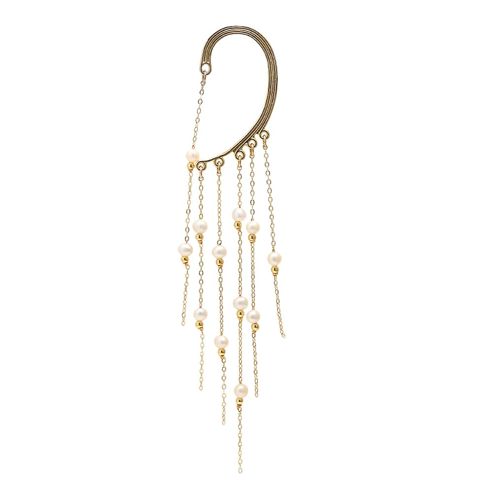 Happyyami Pearl Eardrop Tassel Clip on Earrings Lightweight Single Hanging Jewelry No Ear Hole Elegant Women Accessory for Party Daily Wear