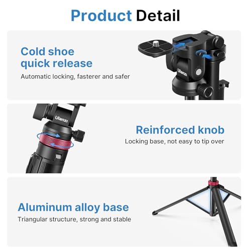 ULANZI MT-78 Extendable Phone Tripod, 72.83" Selfie Stick Phone Camera Tripod Stand with 2 in 1 Phone Clip, 360° Ball Head Camera Tripod with Cold Shoe for iPhone Sony Canon, Lightweight for Travel