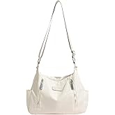 PORRASSO Casual Crossbody Bag Women Shoulder Bag Oxford Cloth Messenger Bag Ladies Satchel for Dating Travel Daily Use White
