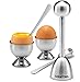 Gourmia GES9335 Egg Topper Set – 2 Egg Cups, 2 Spoons, 1 Shell Top Cutter – Easily Crack and Score Raw and Cooked Egg Shells – Premium Stainless Steel – For Serving, Separating and Preparing