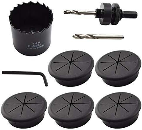 Mardatt 6-Pack Desk Cable Grommet Kit With Hole Saw - 2 Inch Cable Management Solutions For Home & Office Desks